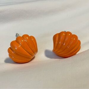 **VINTAGE**  Ceramic Scallop Shell Shaped Drawer/ Knobs/Pulls - Orange - *EUC*